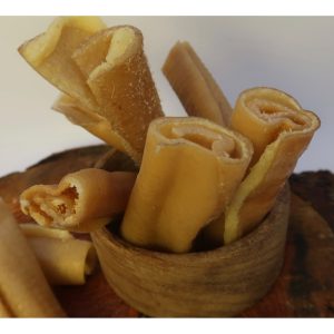 Rolled natural pork rind chews for dogs